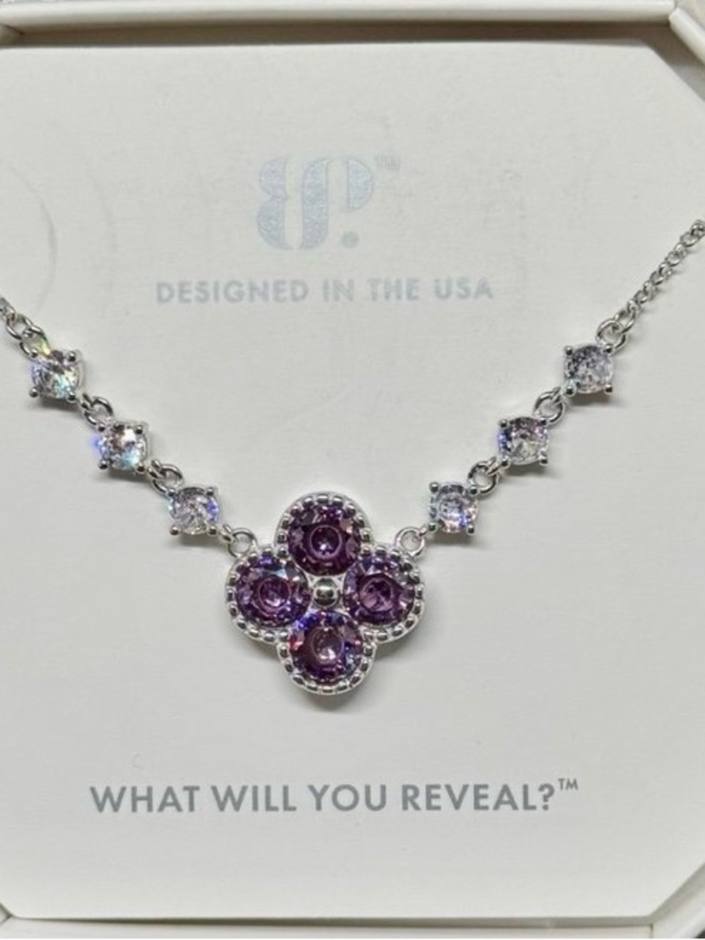Bomb Party The Sterling Club “The Carmella Necklace” Amethyst CZ Clover Pendant